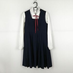 1円 ジャンパースカート 紐タイ バスト88 ウエスト78 トンボ 冬物 女子 学生服 中学 高校 紺 制服 中古 ランク:C EY7643