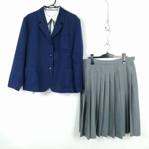 1円 ブレザー スカート 紐タイ 上下4点セット 大きいサイズ 特大 冬物 女子 学生服 中学 高校 花紺 制服 中古 ランクC NA6516