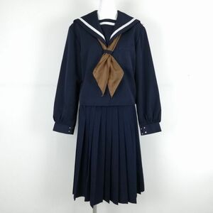 1円 セーラー服 スカート スカーフ 上下3点セット 大きいサイズ 冬物 白1本線 女子 学生服 中学 高校 紺 制服 中古 ランクC NA6499