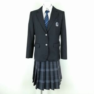 1円 ブレザー チェックスカート ネクタイ 上下4点セット 指定 L 大きいサイズ 冬物 女子 学生服 大阪茨田中学 紺 制服 中古 ランクC NA6575