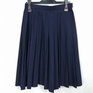 1円 スクールスカート 夏物 w66-丈62 紺 中学 高校 プリーツ 学生服 制服 女子 中古 HK8038