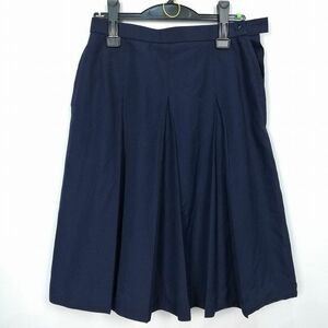 1円 スクールスカート 夏物 w69-丈60 紺 中学 高校 プリーツ 学生服 制服 女子 中古 HK8003