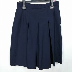 1円 スクールスカート 大きいサイズ 冬物 w72-丈58 紺 中学 高校 プリーツ 学生服 制服 女子 中古 HK8074