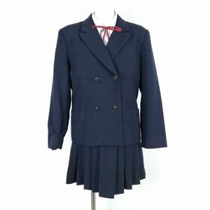 1円 ブレザー マイクロミニスカート 紐タイ 上下4点セット 冬物 女子 学生服 中学 高校 紺 制服 中古 ランクC NA6127