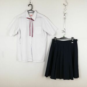 1円 ブラウス スカート 紐タイ 上下3点セット 大きいサイズ カンコー 夏物 女子 学生服 中学 高校 白 制服 中古 ランク:C NA1791