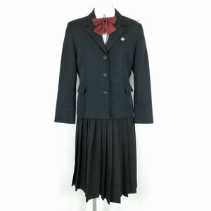 1円 ブレザー ベスト スカート リボン 上下5点セット カンコー 冬物 女子 学生服 高知安芸高校 黒 制服 中古 ランクC NA6455