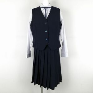 1 jpy the best skirt cord Thai top and bottom 4 point set winter thing woman school uniform middle . high school navy blue uniform used rank C NA4422