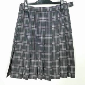 1円 スクールスカート 冬物 w63-丈55 チェック 中学 高校 プリーツ 学生服 制服 女子 中古 IN7284