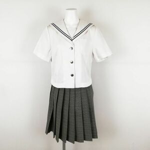 1 jpy sailor suit check skirt top and bottom 2 point set summer thing blue 2 ps line woman school uniform Nagano .. west high school white uniform used rank C NA6661