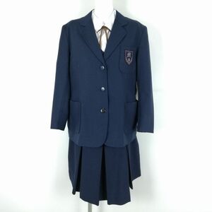 1円 ブレザー ベスト スカート 紐タイ 上下5点セット 冬物 女子 学生服 中学 高校 紺 制服 中古 ランクC NA6273