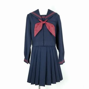 1 jpy sailor suit skirt scarf top and bottom 3 point set winter thing red 2 ps line woman school uniform Chiba higashi deep . middle . navy blue uniform used rank C NA6935