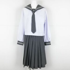 1円 セーラー服 スカート ネクタイ 上下3点セット 大きいサイズ 中間服 白3本線 東京文化女子大学附属杉並高校 白 中古 ランクC NA7165