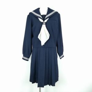 1 jpy sailor suit jumper skirt top and bottom 3 point set 175A large size winter thing white 3ps.@ line woman Saitama Misato city .. middle . navy blue used rank C NA6960