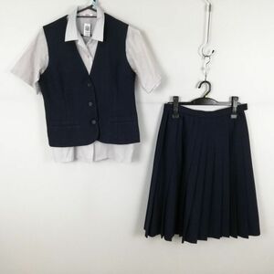 1円 ベスト スカート 上下3点セット 冬物 女子 学生服 中学 高校 紺 制服 中古 ランク:C EY6200