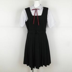 1円 ジャンパースカート 紐タイ バスト92 ウエスト78 ミッシェルクラン 冬物 女子 学生服 中学 高校 黒 制服 中古 ランクC NA7164