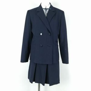 1円 ブレザー ミニスカート 紐タイ 上下4点セット 165A 大きいサイズ 冬物 女子 学生服 中学 高校 紺 制服 中古 ランクB NA6532