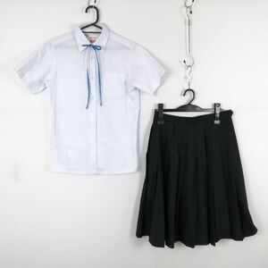 1円 ブラウス スカート 紐タイ 上下3点セット カンコー 夏物 女子 学生服 中学 高校 白 制服 中古 ランク:B NA2199