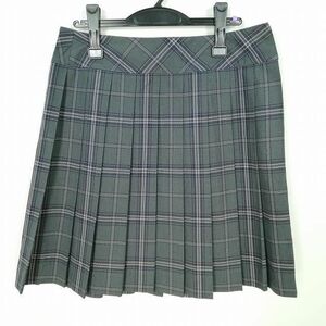 1円 スクールスカート 大きいサイズ 冬物 w75-丈54 チェック 中学 高校 プリーツ 学生服 制服 女子 中古 IN7337