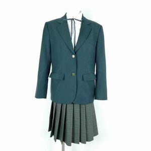 1円 ブレザー チェックスカート 紐タイ 上下4点セット 指定 大きいサイズ トンボ 冬物 女子 学生服 中学 高校 緑 制服 中古 ランクC NA7039