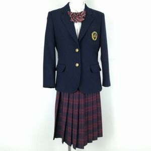 1円 ブレザー チェックスカート リボン 上下4点セット 指定 M トンボ 冬物 女子 学生服 中学 高校 紺 制服 中古 ランクC NA6994