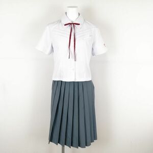 1円 ブラウス スカート 紐タイ 上下3点セット S トンボ 夏物 女子 学生服 鹿児島錦江湾高校 白 制服 中古 ランクB NA7109