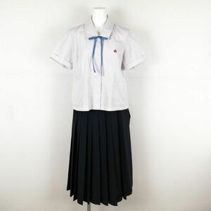 1円 ブラウス スカート 紐タイ 上下3点セット 富士ヨット 夏物 女子 学生服 兵庫飾磨高校 白 制服 中古 ランクC NA7107