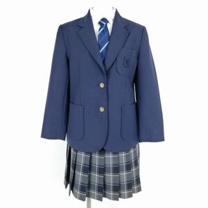 1円 ブレザー チェックスカート ネクタイ 上下4点セット カンコー 冬物 女子 学生服 静岡三島山田中学 紺 制服 中古 ランクC NA6702