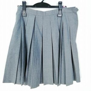 1円 スクールスカート 大きいサイズ 夏物 w72-丈50 グレー 中学 高校 プリーツ 学生服 制服 女子 中古 HK8349