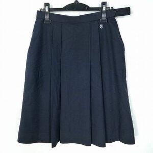 1円 スクールスカート 冬物 w69-丈59 紺 中学 高校 プリーツ 学生服 制服 女子 中古 HK8414