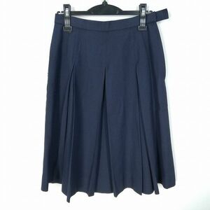 1円 スクールスカート 冬物 w66-丈61 紺 中学 高校 プリーツ 学生服 制服 女子 中古 HK8321