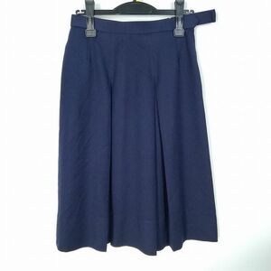 1円 スクールスカート 冬物 w69-丈65 紺 千葉高根中学 プリーツ 学生服 制服 女子 中古 HK8317