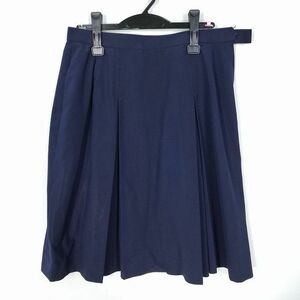 1円 スクールスカート 大きいサイズ 夏物 w72-丈60 紺 中学 高校 プリーツ 学生服 制服 女子 中古 HK8511