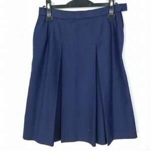 1円 スクールスカート 冬物 w66-丈58 紺 中学 高校 プリーツ 学生服 制服 女子 中古 HK8312