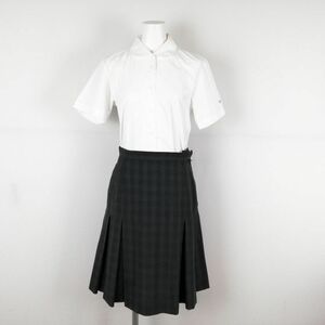 1円 ブラウス チェックスカート 上下2点セット S トンボ 夏物 女子 学生服 中学 高校 白 制服 中古 ランクB NA7035