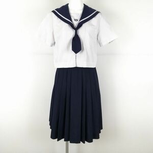 1円 セーラー服 スカート ネクタイ 上下3点セット 160A 夏物 白1本線 女子 学生服 中学 高校 白 制服 中古 ランクC NA7302