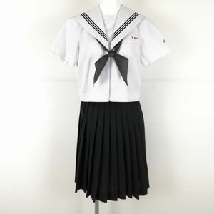 1円 セーラー服 スカート スカーフ 上下3点セット 夏物 黒3本線 女子 学生服 宮崎大宮中学 白 制服 中古 ランクC NA7269