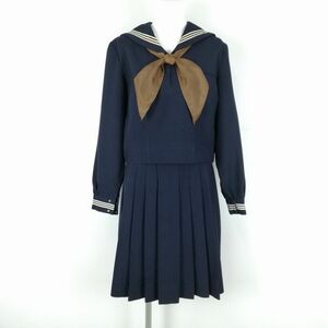 1円 セーラー服 スカート 上下3点セット 大きいサイズ 冬物 白3本線 女子 学生服 東京学習院女子中学 高校 紺 制服 中古 ランクC NA7240