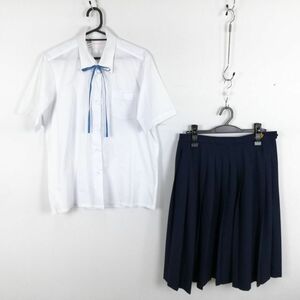 1円 ブラウス スカート 紐タイ 上下3点セット 大きいサイズ 夏物 女子 学生服 中学 高校 白 制服 中古 ランク:C NA2927