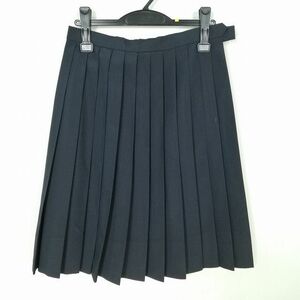 1円 スクールスカート 夏物 w69-丈60 紺 福岡山門高校 プリーツ 学生服 制服 女子 中古 IN7007