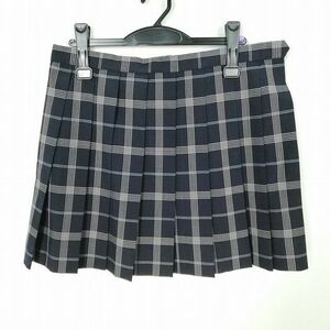 1円 スクールスカート 大きいサイズ 夏物 w75-丈42 チェック 中学 高校 ミニ丈 プリーツ 学生服 制服 女子 中古 IN7441