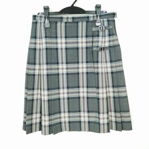 1円 スクールスカート 大きいサイズ 夏物 w75-丈56 チェック 中学 高校 プリーツ 学生服 制服 女子 中古 IN7453