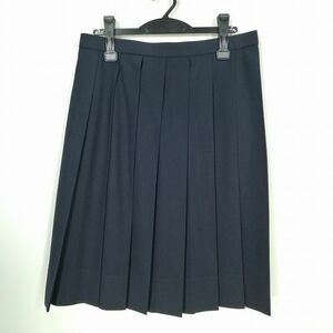 1円 スクールスカート 大きいサイズ 冬物 w75-丈52 紺 中学 高校 プリーツ 学生服 制服 女子 中古 IN7140