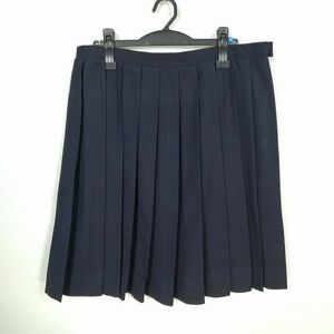 1円 スクールスカート 大きいサイズ 冬物 w78-丈56 紺 中学 高校 プリーツ 学生服 制服 女子 中古 IN7144