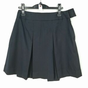 1円 スクールスカート 大きいサイズ 夏物 w72-丈49 紺 中学 高校 プリーツ 学生服 制服 女子 中古 IN7099