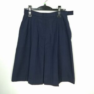 1円 スクールスカート 冬物 w66-丈58 紺 埼玉朝霞西高校 プリーツ 学生服 制服 女子 中古 IN7168