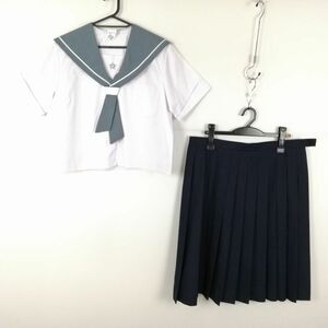 1 иен матроска юбка верх и низ 2 позиций комплект 170 большой размер лето предмет белый 1 шт. линия женщина школьная форма Кагосима большой Aira средний . белый форма б/у разряд B NA7371