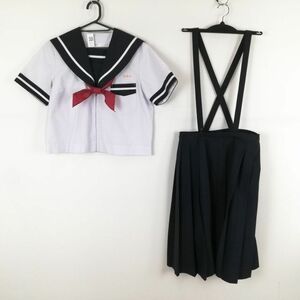 1円 セーラー服 スカート スカーフ 上下3点セット 大きいサイズ 夏物 白1本線 女子 学生服 宮崎中学 白 制服 中古 ランクC NA7672