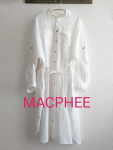 MACPHEE 白リネン100　ドルマンスリーブ　ロングシャツワンピ