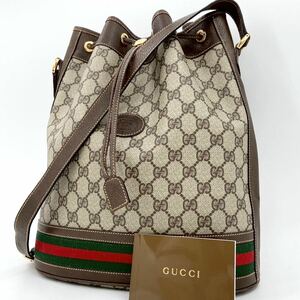  превосходный товар *GUCCI Old Gucci Sherry линия GG рисунок мешочек сумка на плечо чай Inter locking Gold металлические принадлежности PVC кожа off .tia