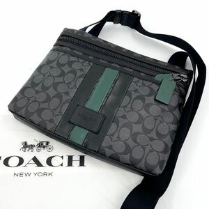 未使用級/超希少 ●COACH ショルダーバッグ 斜め掛け ヘリテージ 本革 サコッシュ レザー ロゴ チャコール クロスボディ コーチ メンズ 